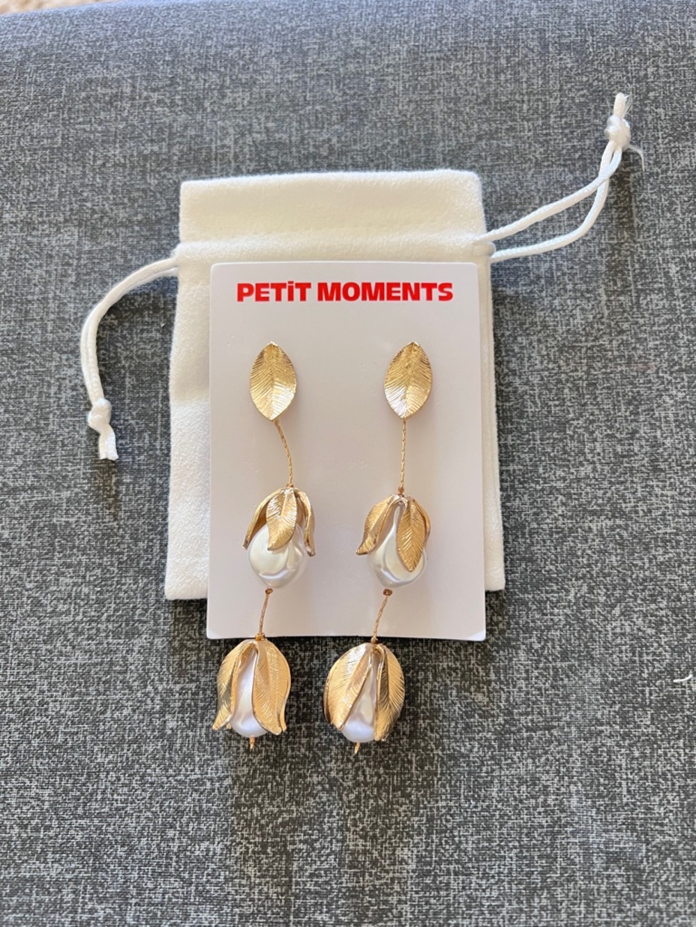 Gold Leaf & White Pearl Drop Earrings